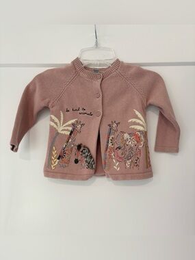Zoo Safari Mauve Pink Cardigan Sweater 
Size 18/24 months